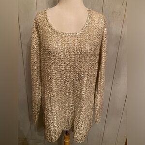 Chicos Knit Pullover Woven Metallic Gold Blend Holiday Evening Party S-2 Lg Soft